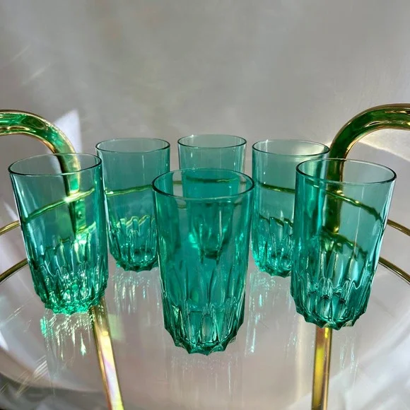 Set of 6 Vintage Green Luminarc Glasses Holiday Christmas Barware Entertaining - Picture 6 of 17